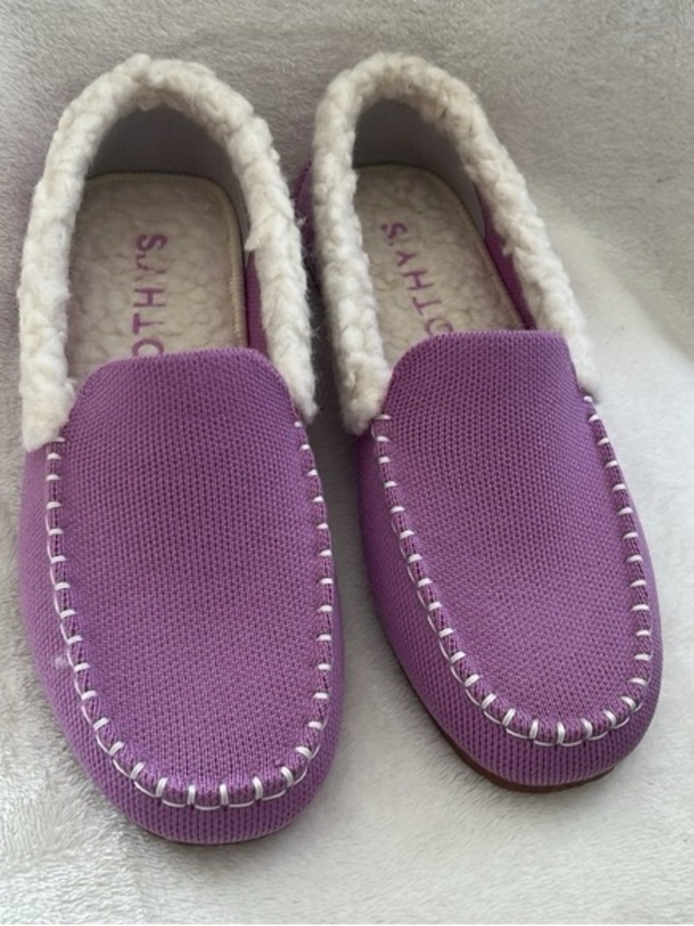 Rothy’s Merino Lavender Women's Moccasin Slippers with Shearling Lining